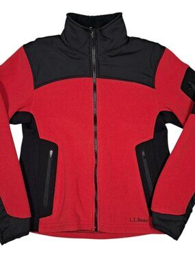 LL Bean Womens Polartec Fleece Jacket SP Red Black Full Zip Outdoors Gorpcore